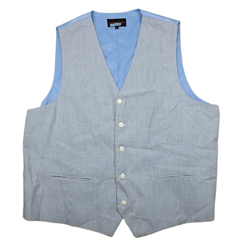 Linea Uomo Seersucker Vest Mens 2XL Blue White Cotton Blend Pinstripe Suit Vest